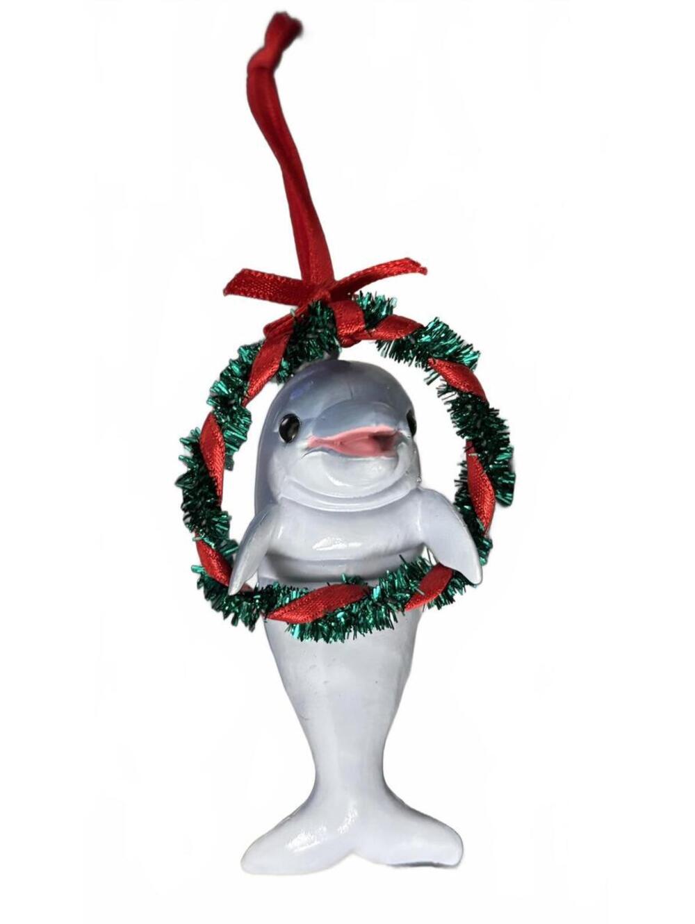 1990 Hallmark Jolly Dolphin Ornament Anita Marra Rogers Tinsel Wreath Vintage